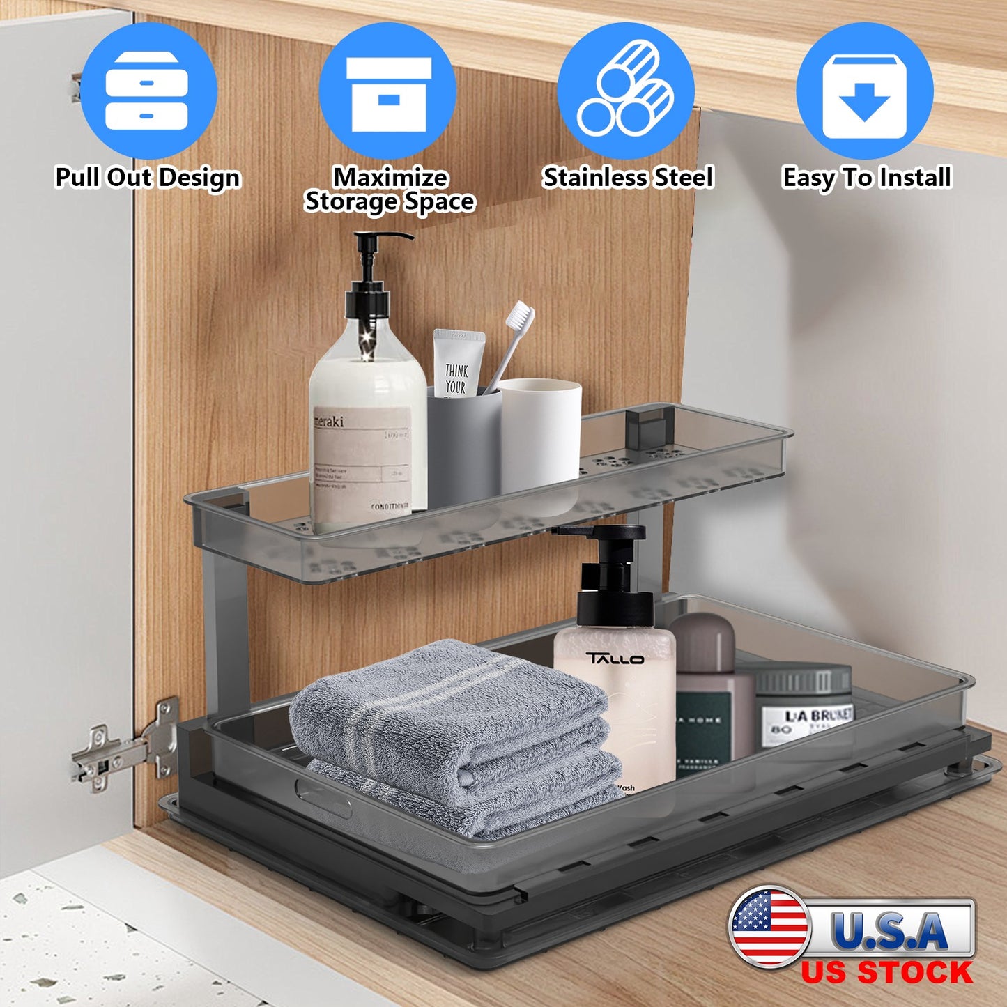 2-Tier Pull Out Under Sink Organizer with Sliding Drawer