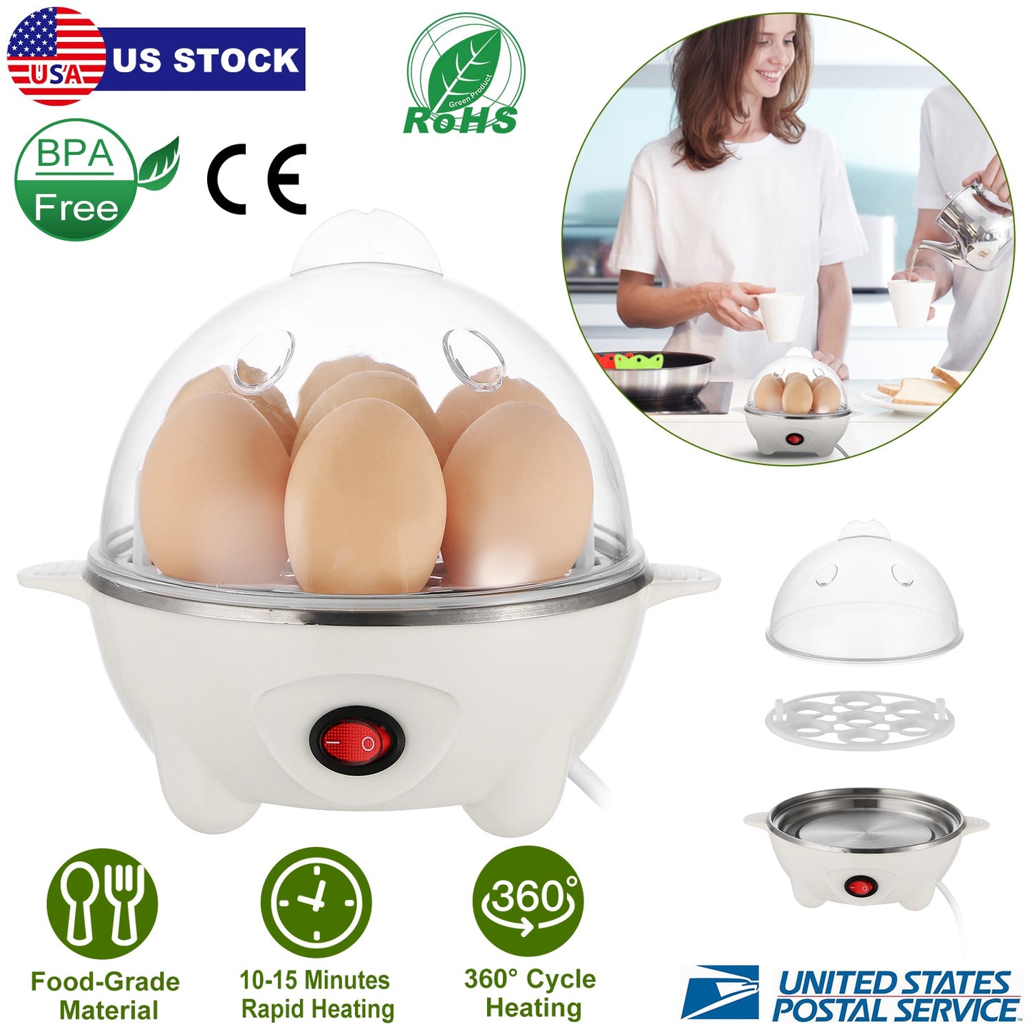 Electric Egg Cooker 7-Egg Capacity with Auto Shut-Off