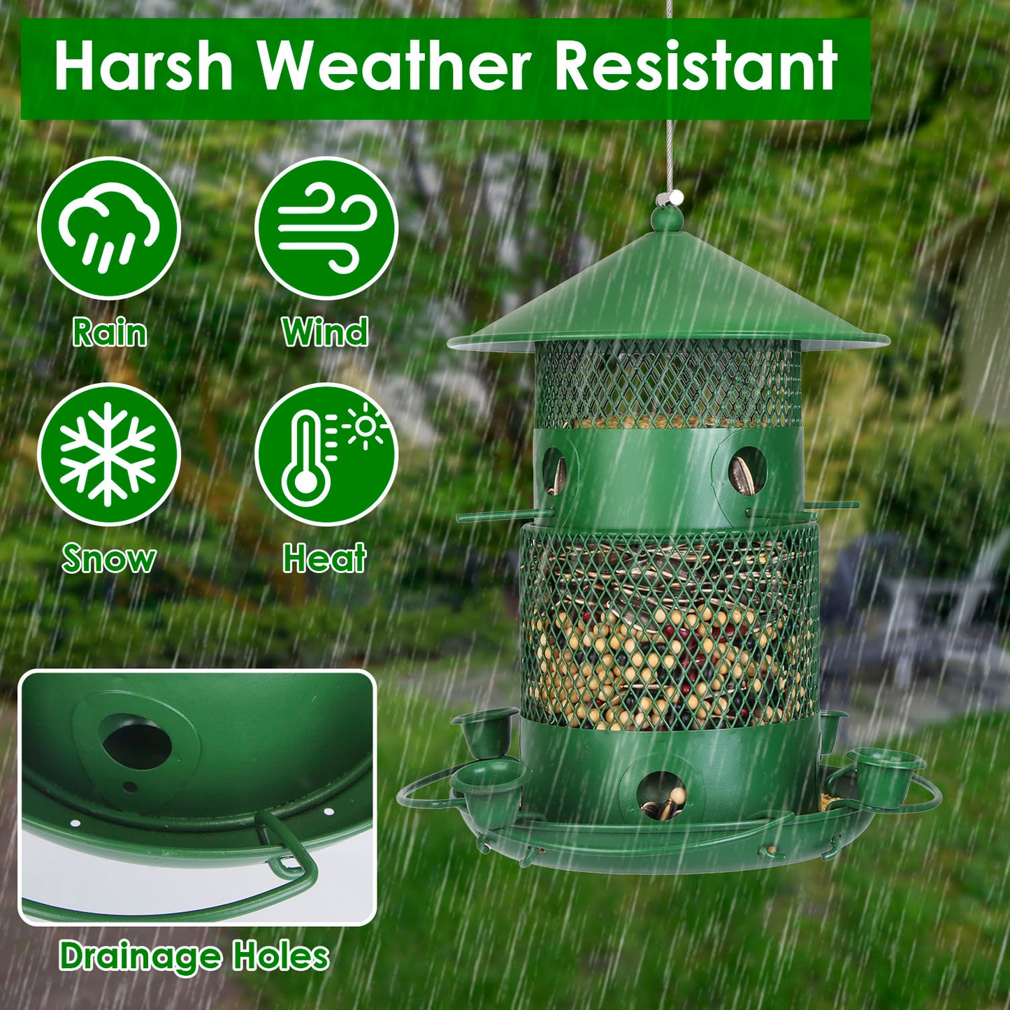 Squirrel-Proof Metal Bird Feeder with Water Cups & Perches