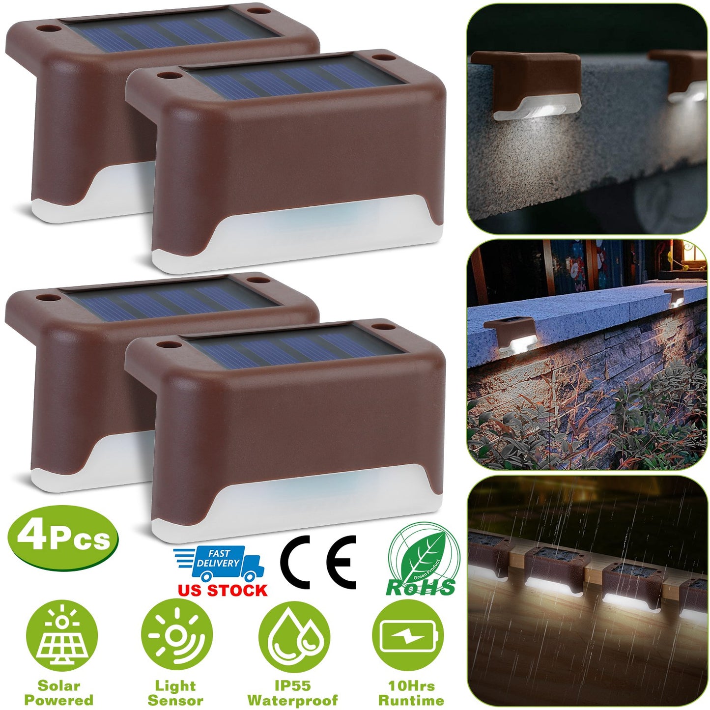 Solar Powered LED Step Lights 4-Pack with Dusk to Dawn Sensor