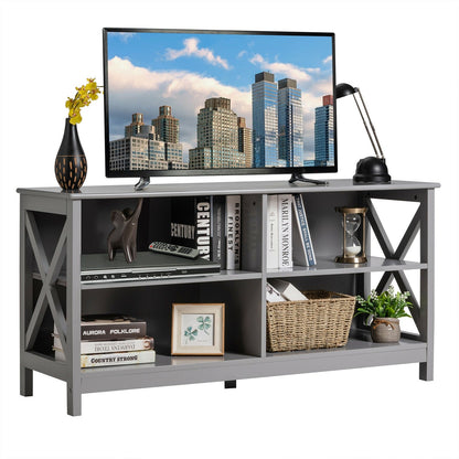 Wooden TV Stand Entertainment for TVs up to 55 Inch with X-Shaped Frame