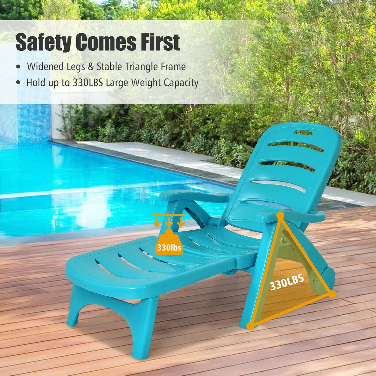 Adjustable Folding Chaise Lounge Chair with Wheels