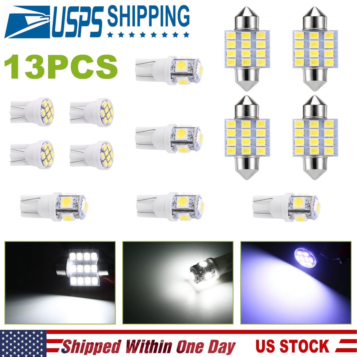 LED Interior Light Kit for Cars - 13 Piece T10 & 31mm Bulb Set
