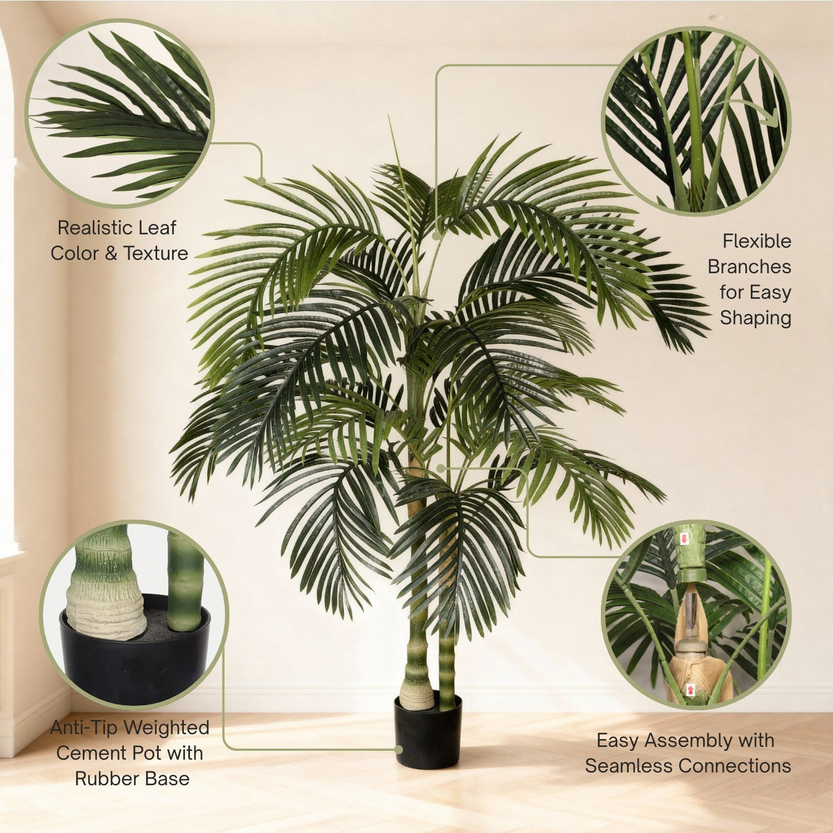 6FT Artificial Golden Cane Palm Tree with Black Pot