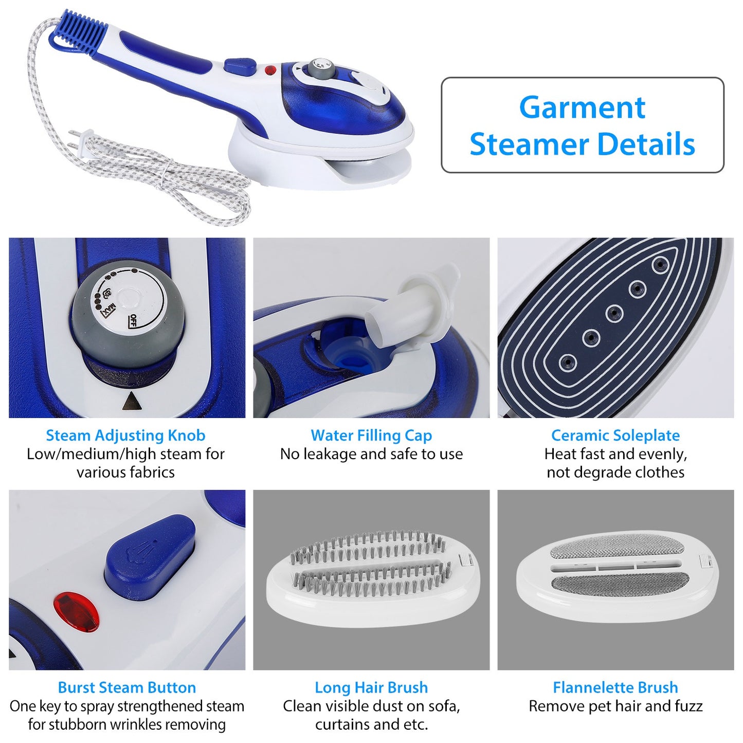 Handheld Garment Steamer with 3 Adjustable Steam Levels