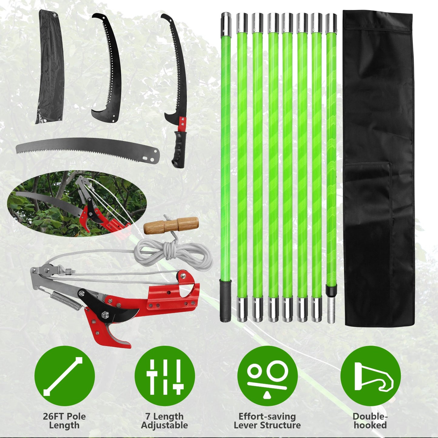 Extendable Manual Pole Saw 8-15ft Tree Pruner with Saw Blade