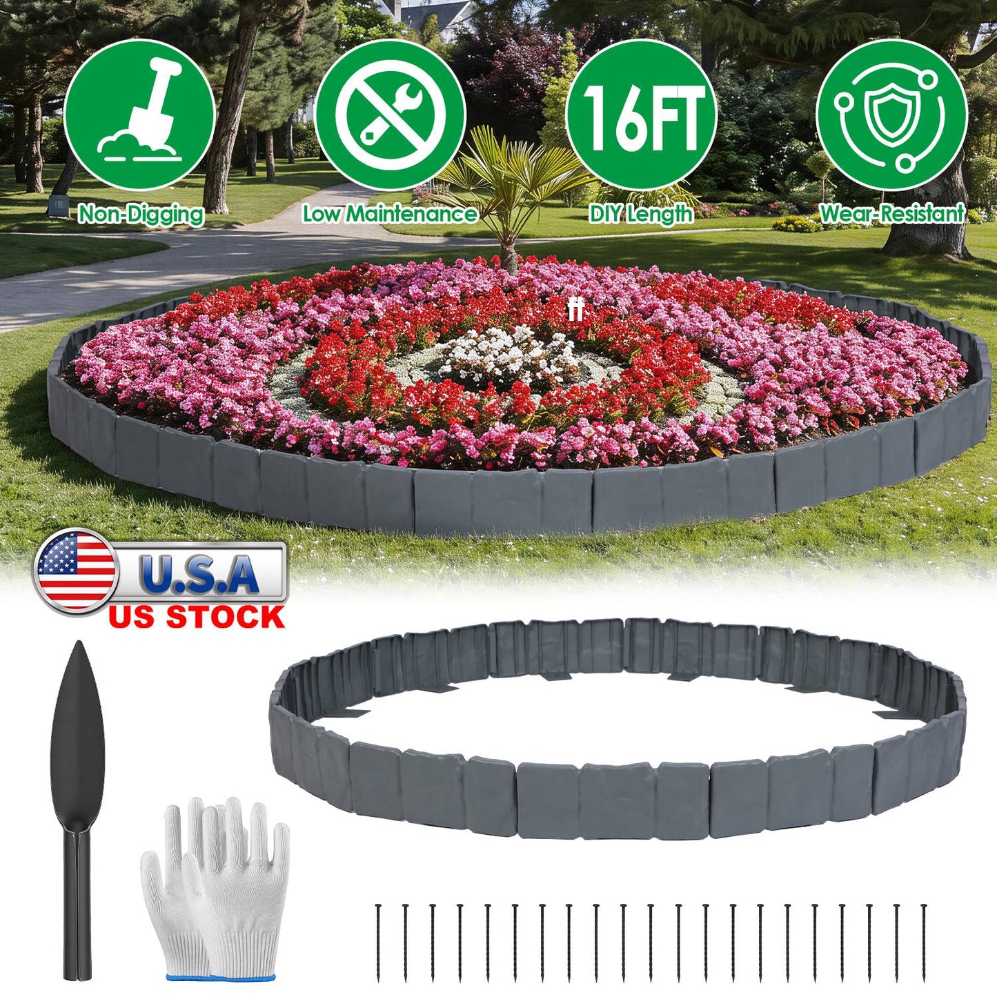 Plastic Landscape Edging 16FT Kit with Cobblestone Design