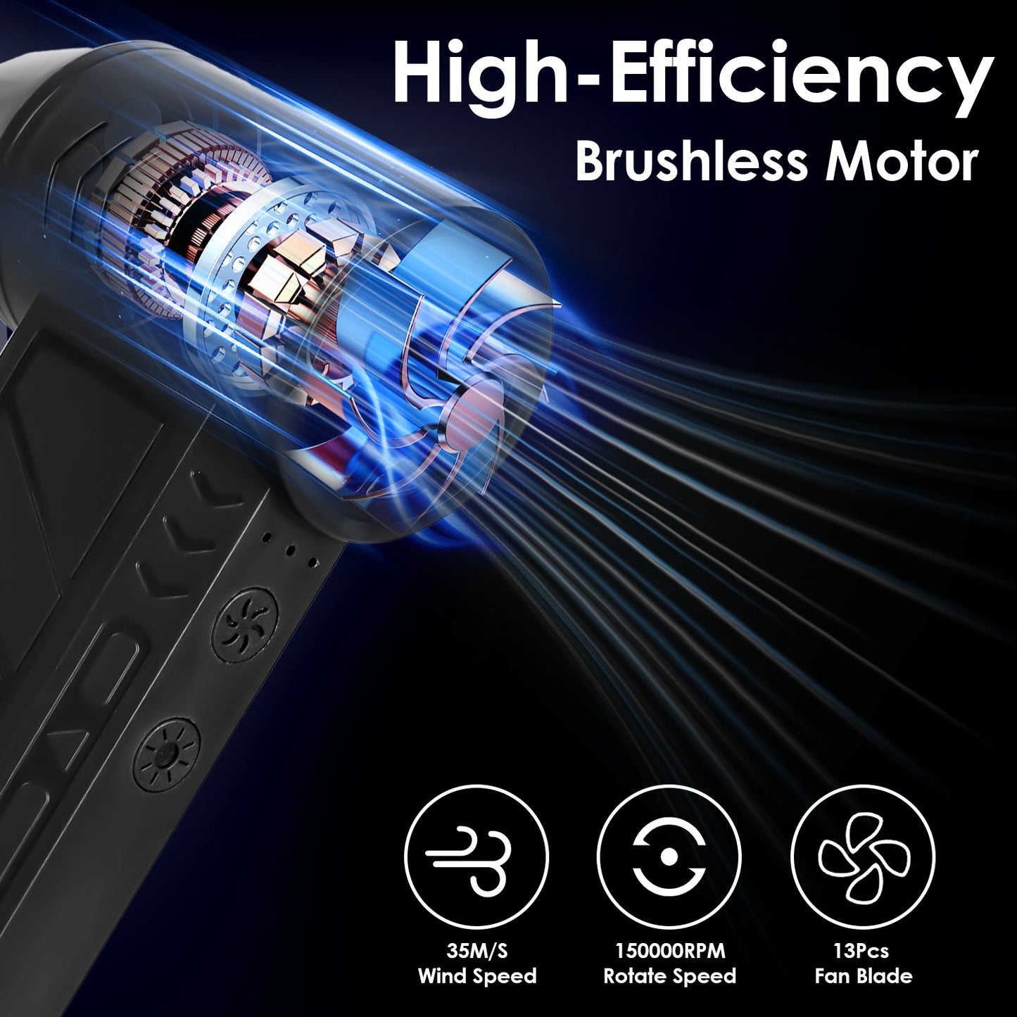 Compressed Air Duster with LED Light – 150000RPM Cordless