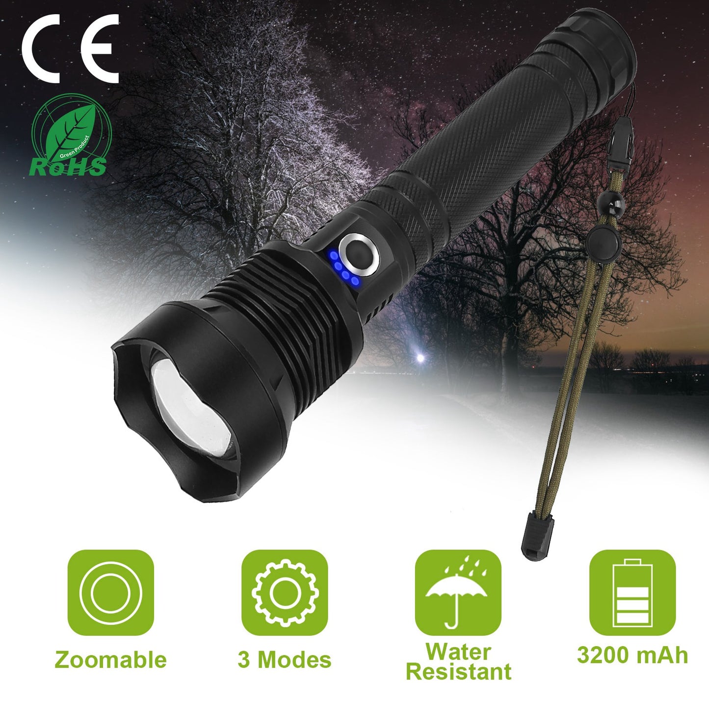 Rechargeable LED Tactical Flashlight 30000LM Zoomable