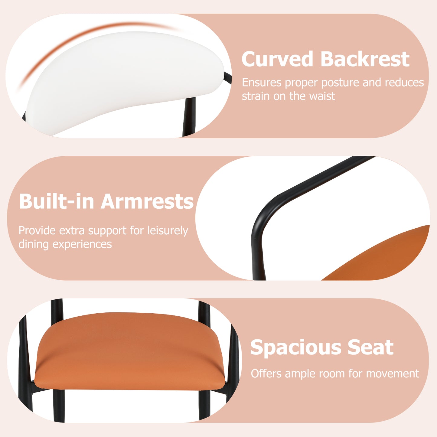 Dining Chairs Set of 2 with Padded Seat and Curved Back