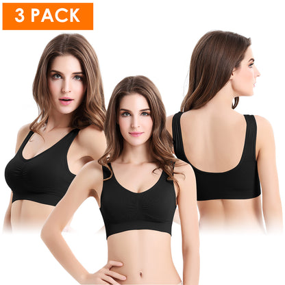 3 Pack Sport Bras For Women Seamless Wire-free Bra Light Support Tank Tops For Fitness Workout Sports Yoga Sleep Wearing