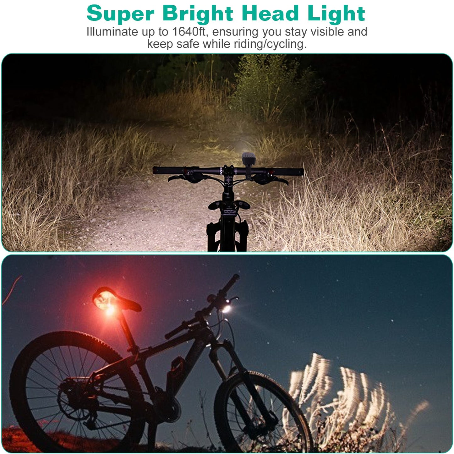 USB Rechargeable Bike Light Set with Headlight and Taillight