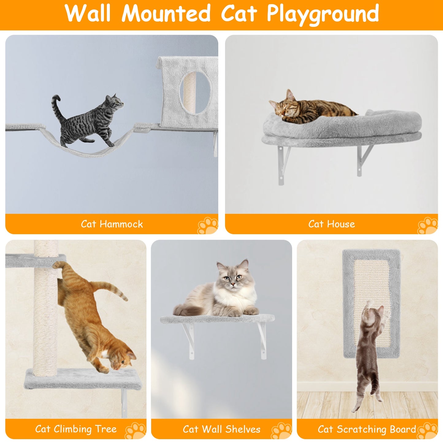 Cat Wall Shelves 6-Piece Climbing Set with Houses & Scratching Post