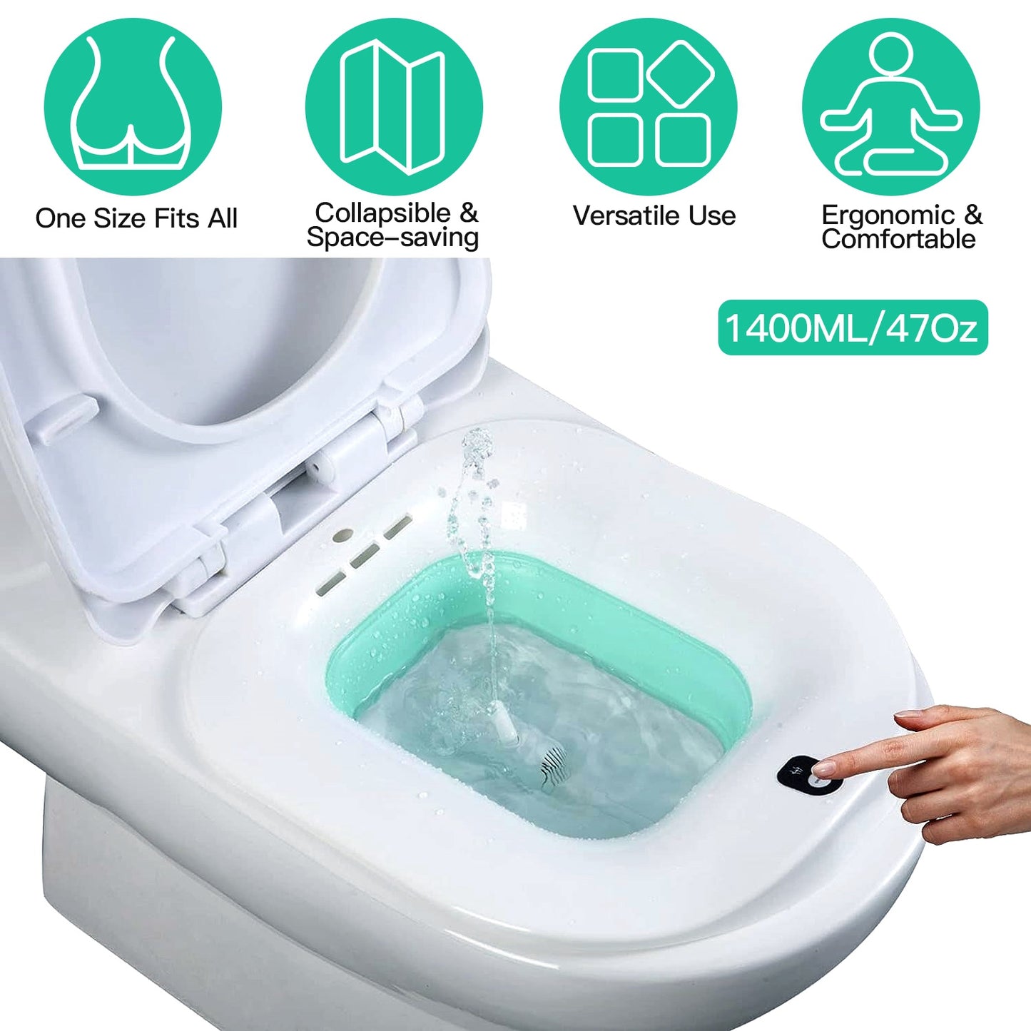 Foldable Sitz Bath Basin with Electric Spray - 1400mL