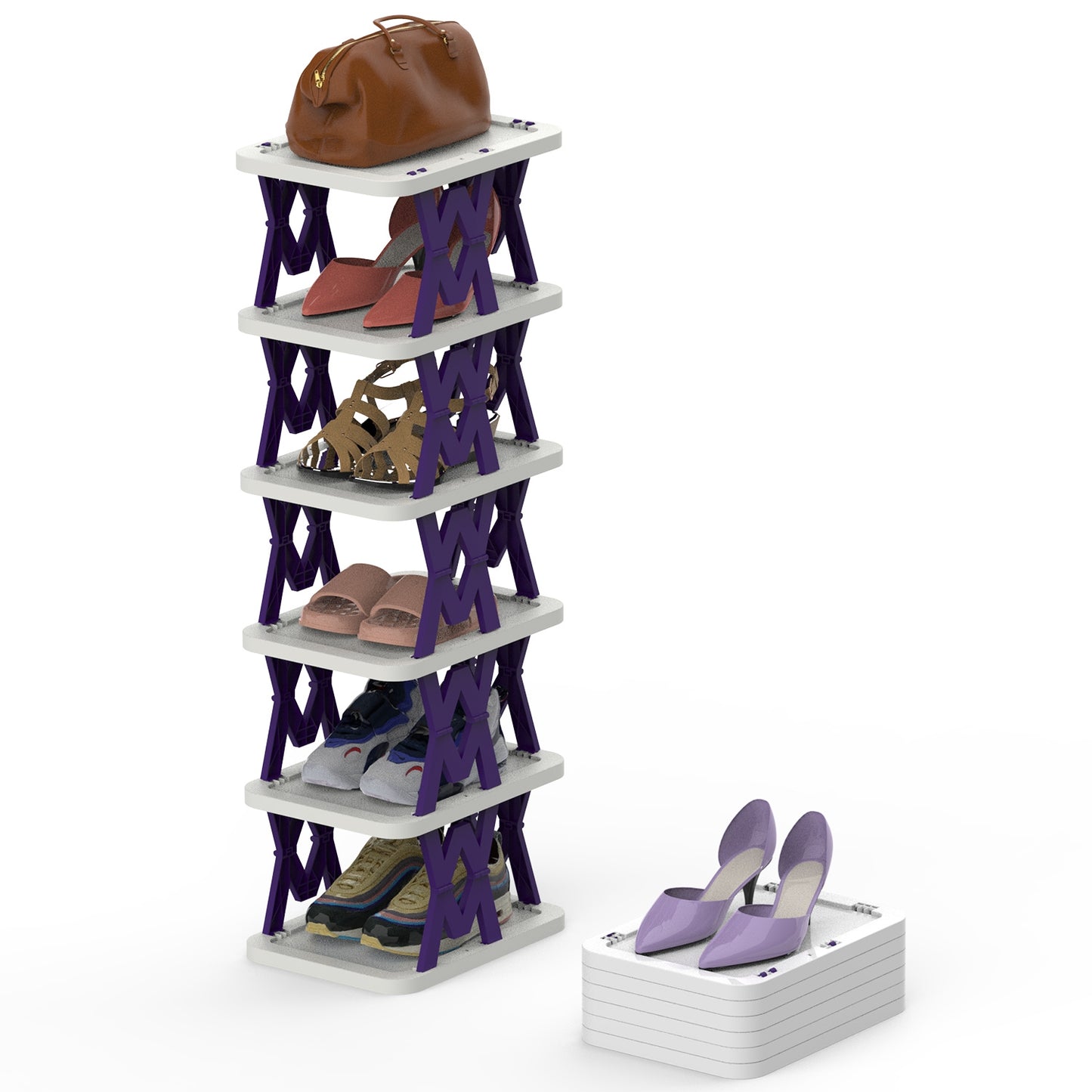 6-Tier Foldable Shoe Rack - Vertical Space Saving Organizer