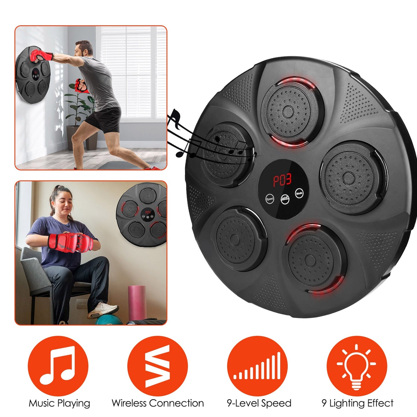 Music Boxing Machine with LED Lights and Bluetooth Speaker