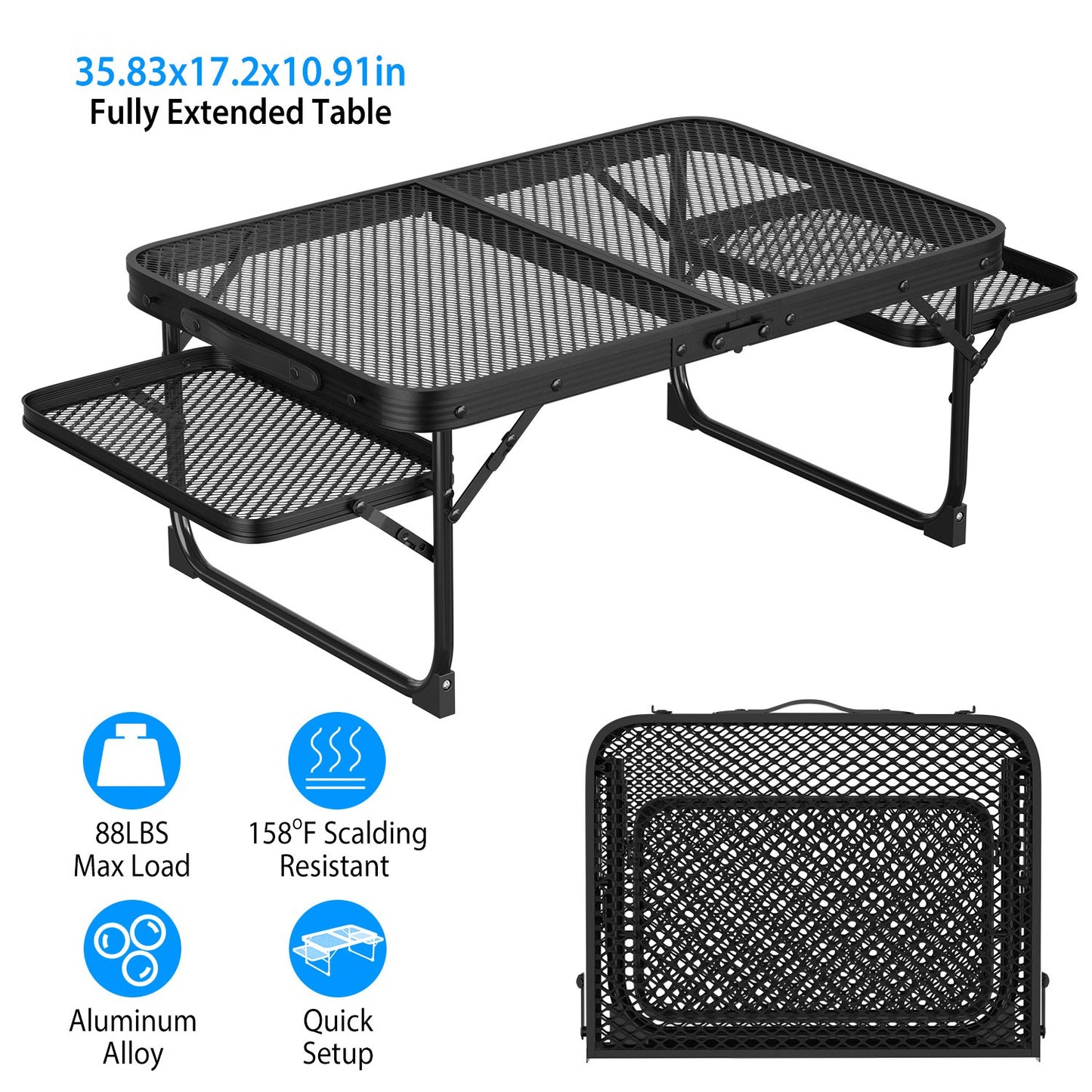 Foldable Camping Table with Dual Side Trays - 88 LBS Capacity