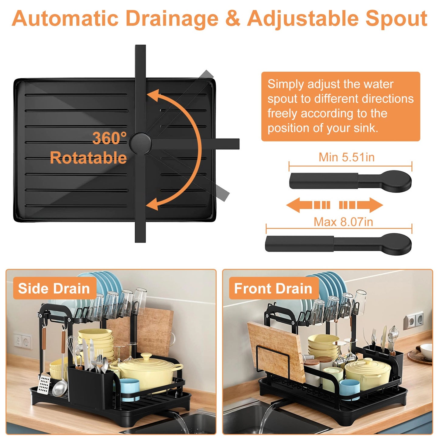 2-Tier Dish Drying Rack with Drainboard and Utensil Holder