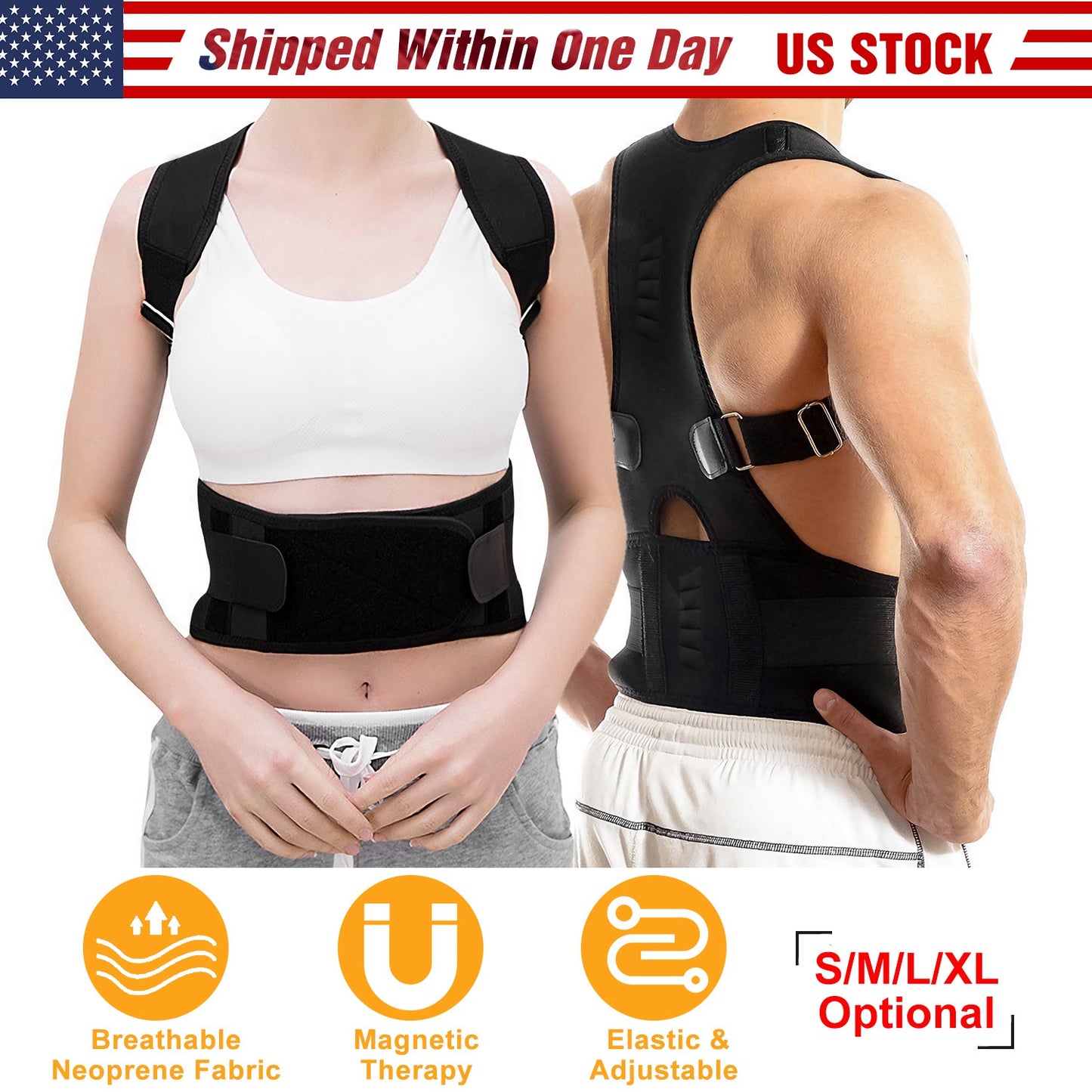 Magnetic Posture Corrector Back Brace with Lumbar Support