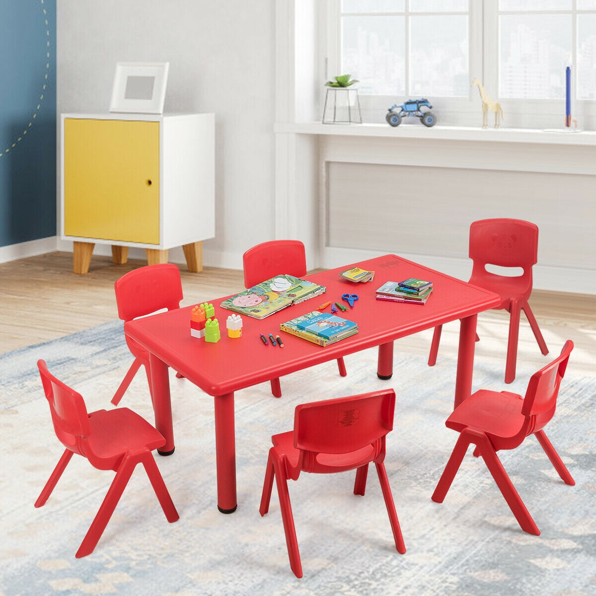 Kids Stackable Plastic Chairs 6-Pack - Red