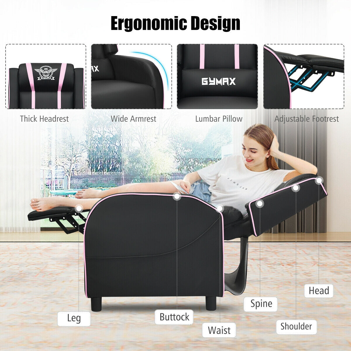 Gaming Recliner Chair with Massage and Footrest