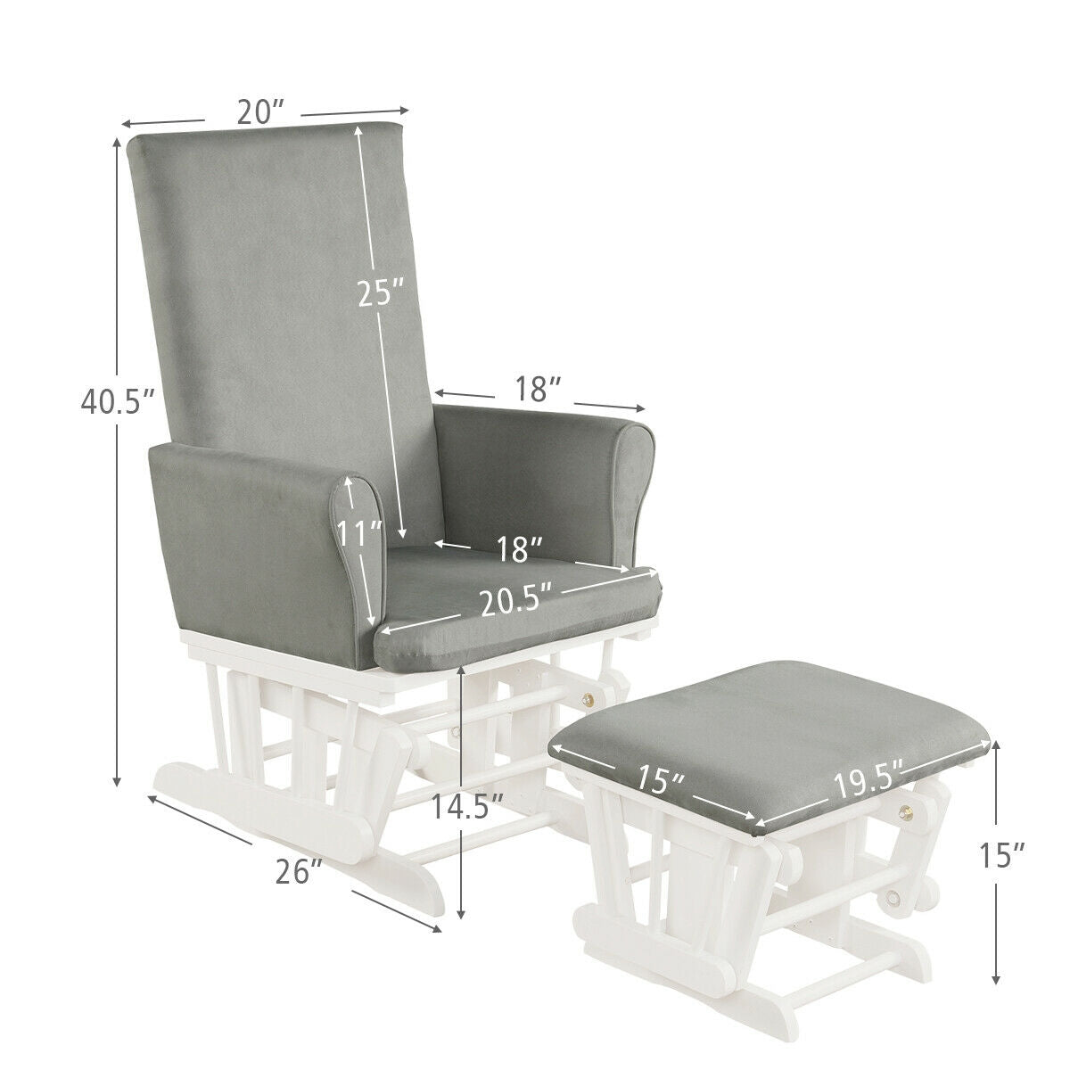 Nursery Glider Rocking Chair with Ottoman Cushion Set