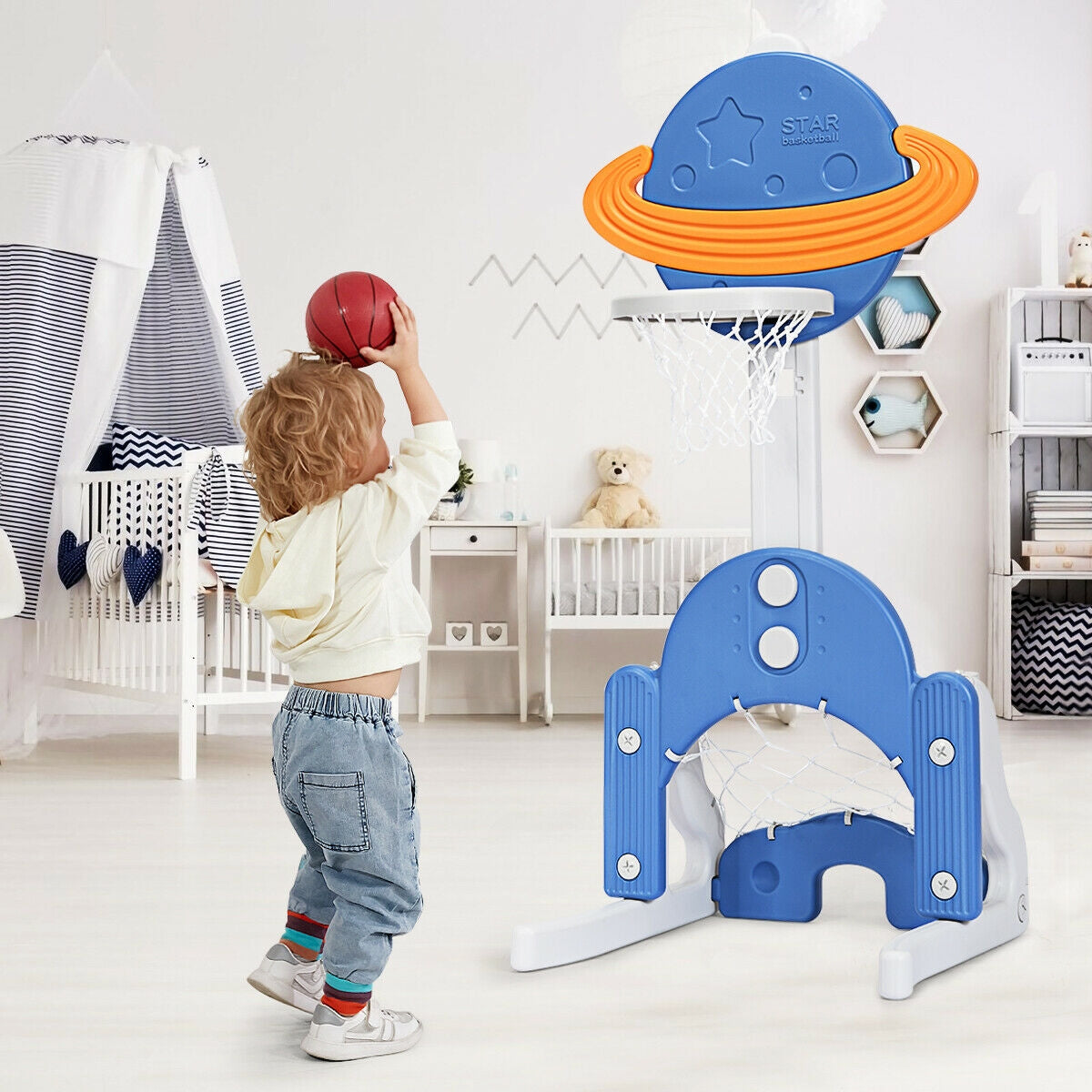 3 in 1 Height Adjustable Kids Basketball Hoop Set with Balls