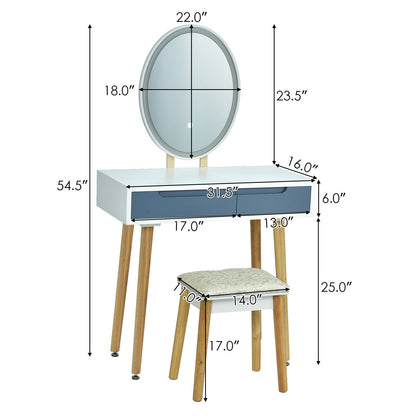Vanity Makeup Table with Lighted Mirror and Stool Set