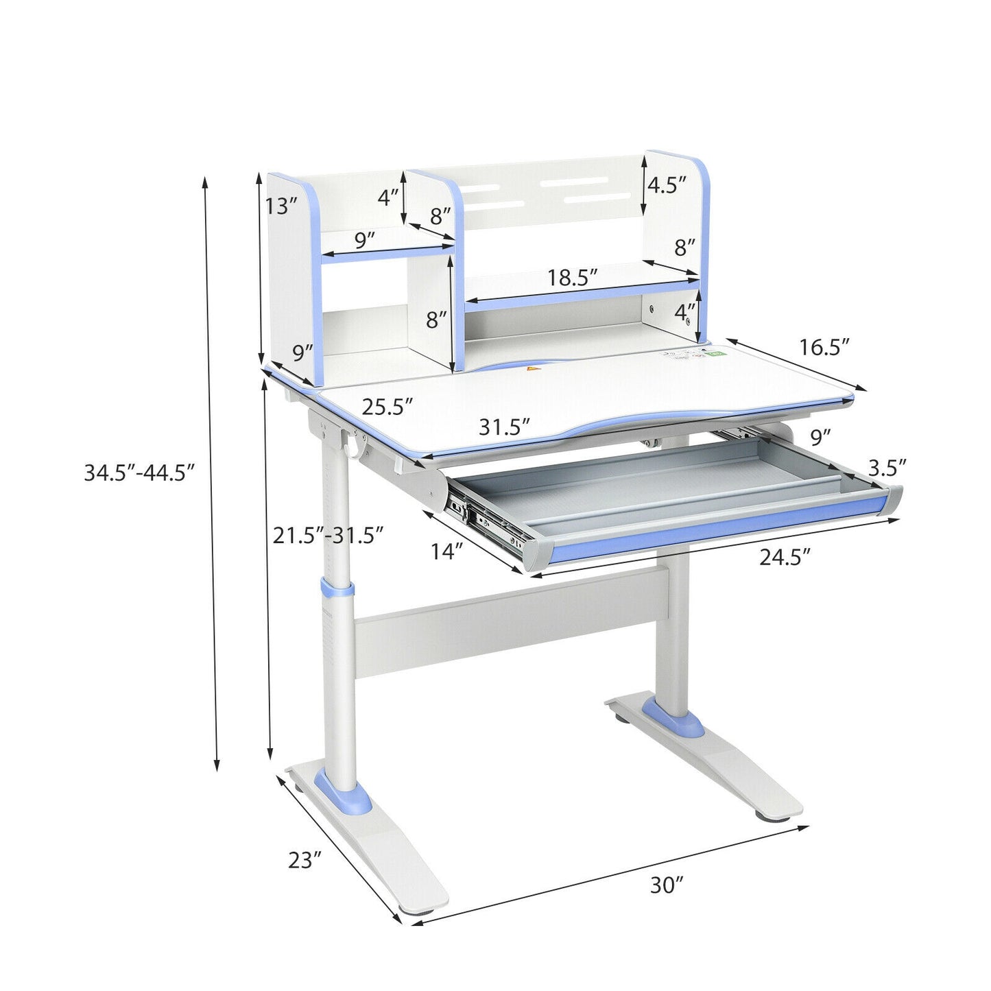 Kids Adjustable Writing Desk with Tilting Desktop and Shelf