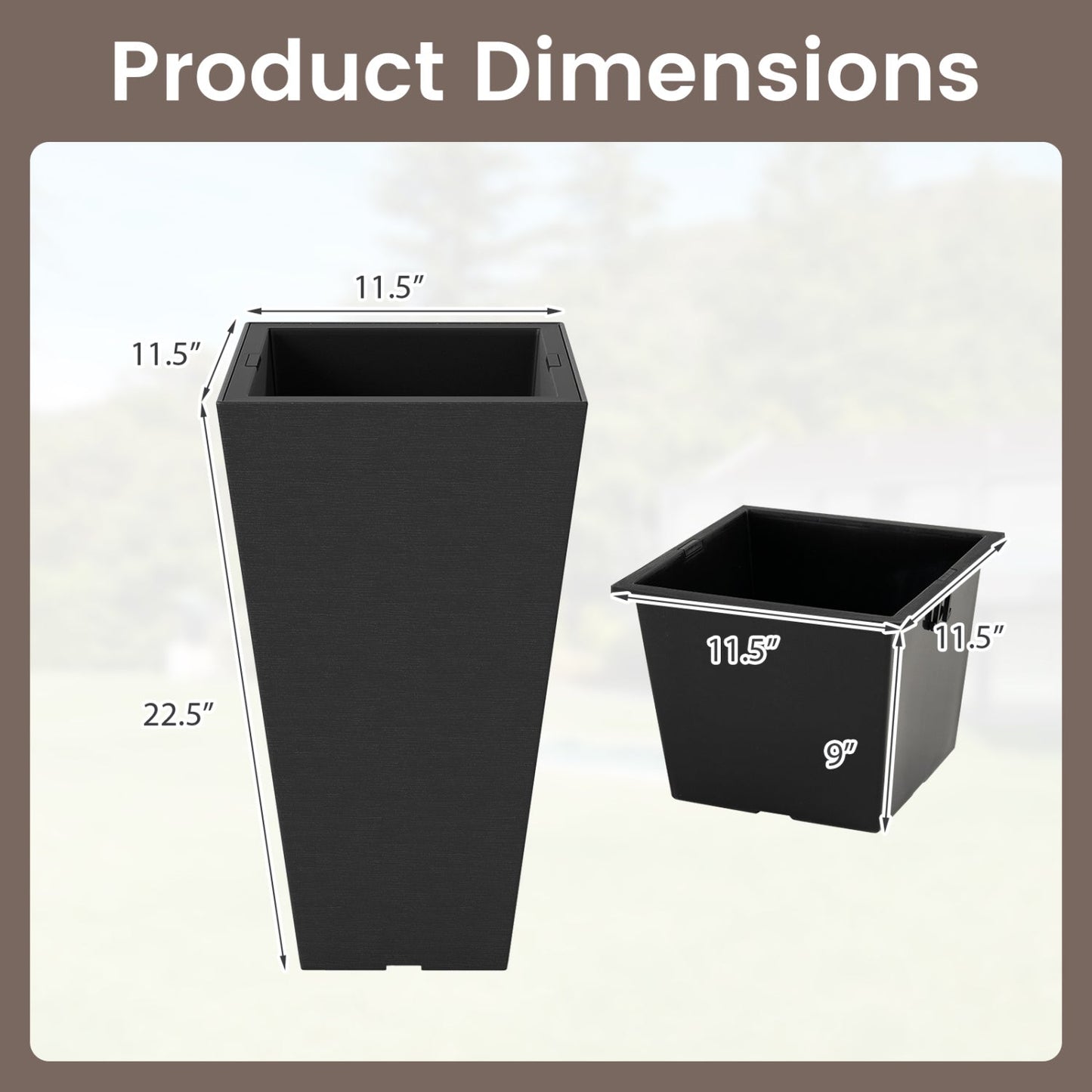 22.5" Tall Self-Watering Square Planter Set of 2