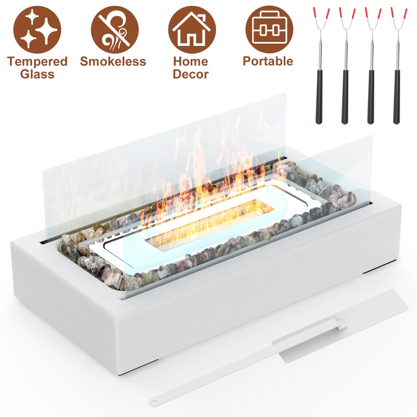 Tabletop Fire Pit with Roasting Sticks - Portable Ethanol