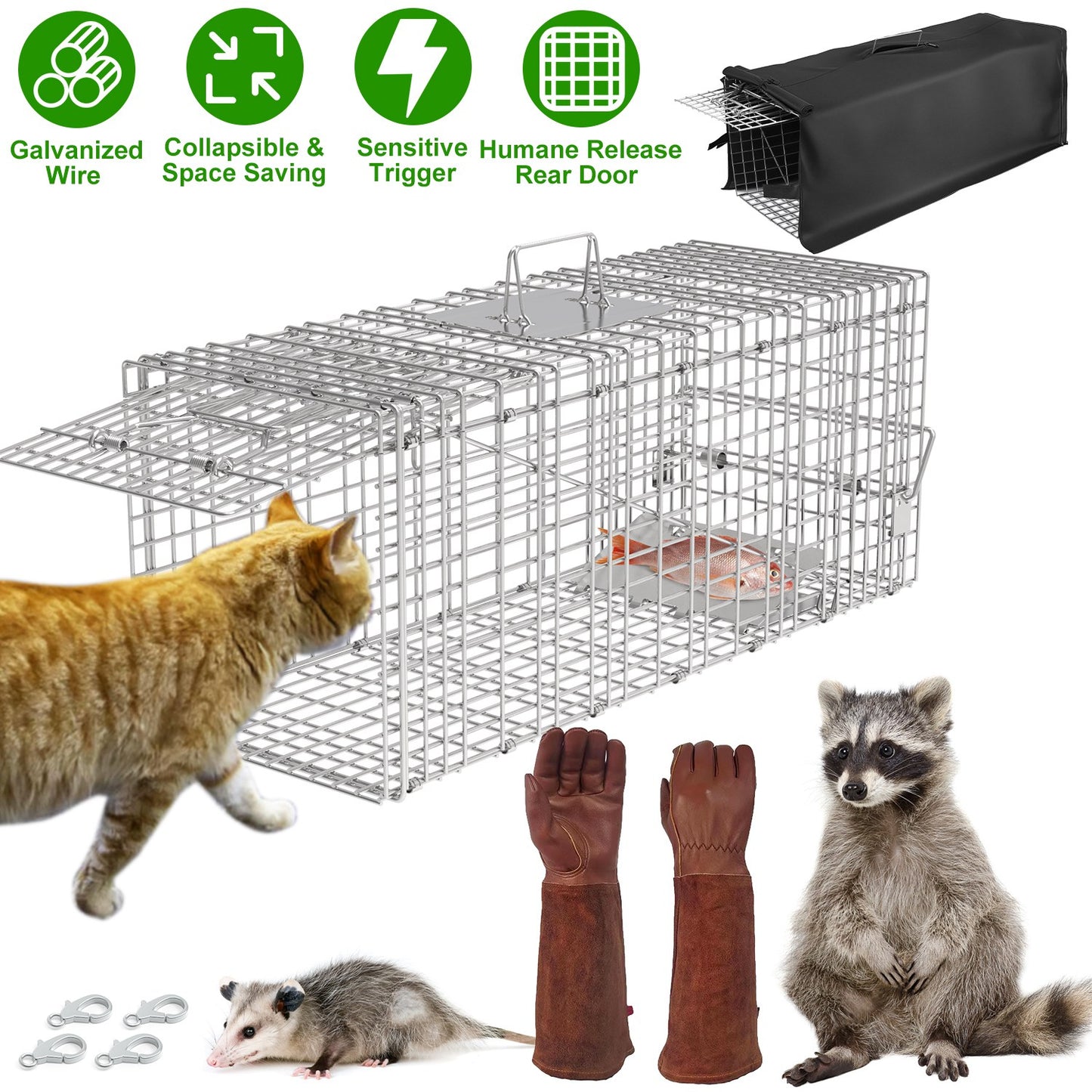 Humane Live Animal Trap Cage with Waterproof Cover - 30.5"