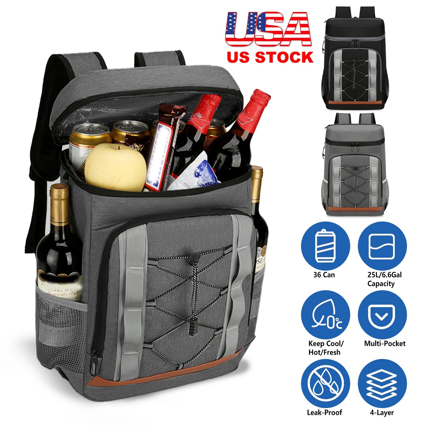 Insulated Cooler Backpack 36 Can Leakproof with Bottle Opener
