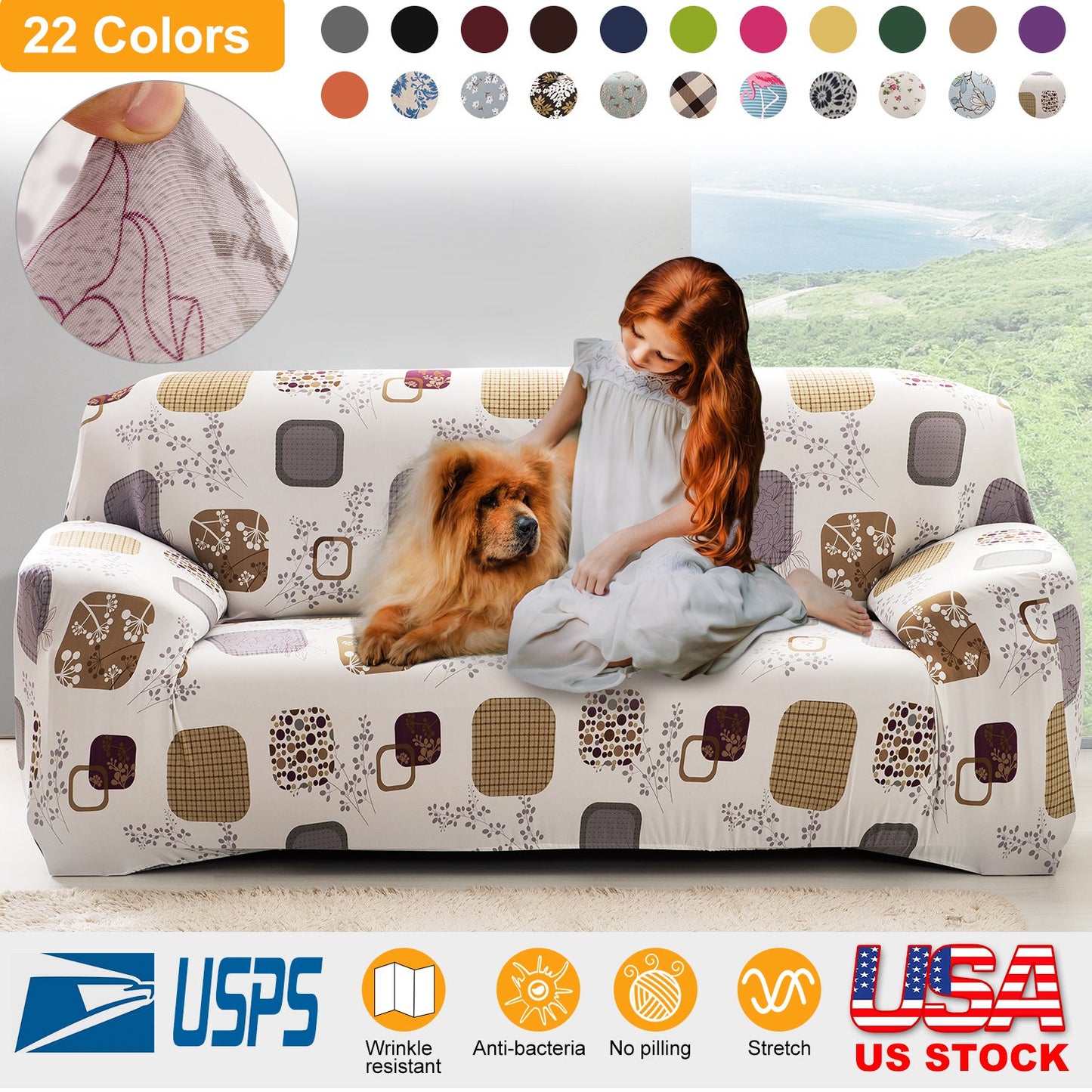 Stretch Sofa Slipcover with Anti-Slip Foam Strips