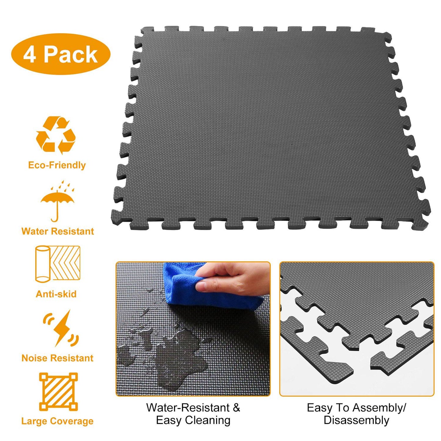 Interlocking Foam Floor Mats – 4-Pack EVA Puzzle Tiles