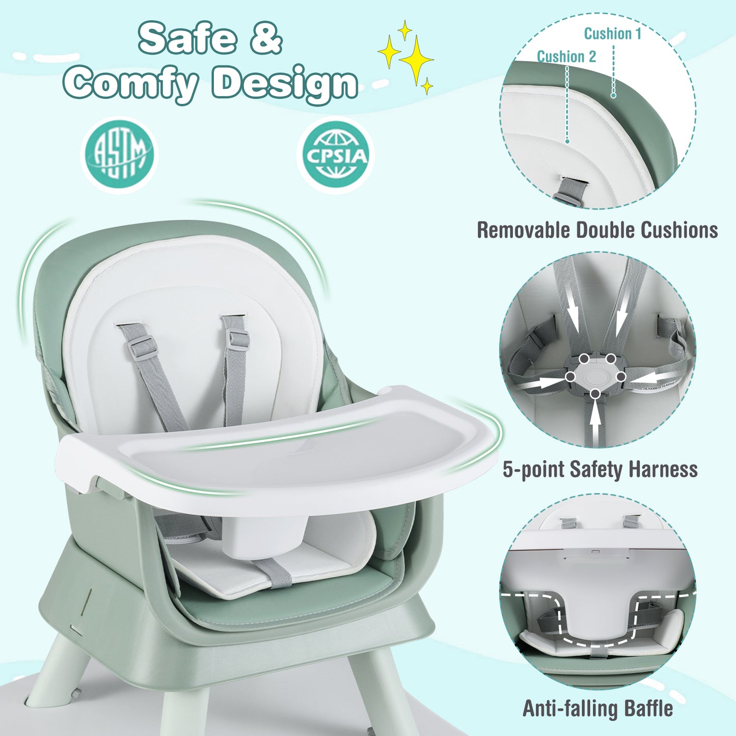 6-in-1 Convertible High Chair with Adjustable Tray