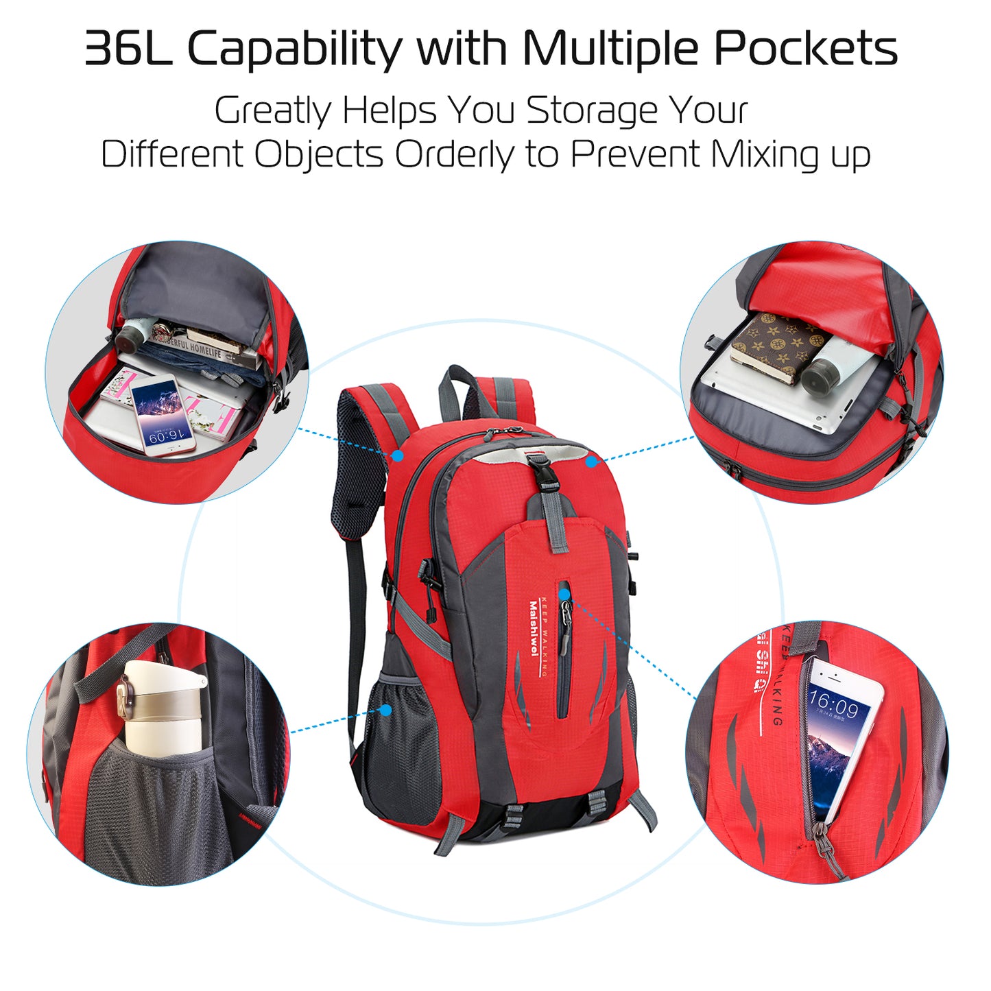 36L Waterproof Hiking Backpack with Ergonomic Design