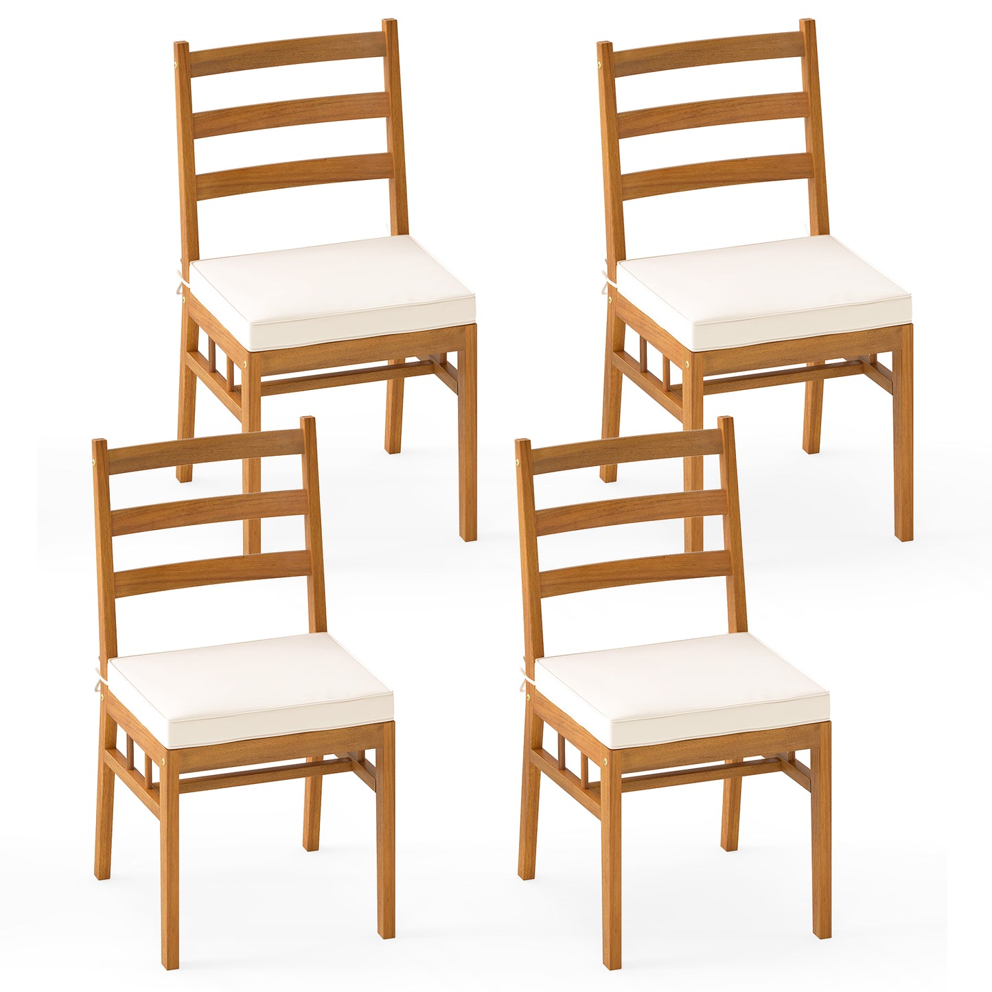 Acacia Wood Dining Chairs Set of 4 with Padded Cushions