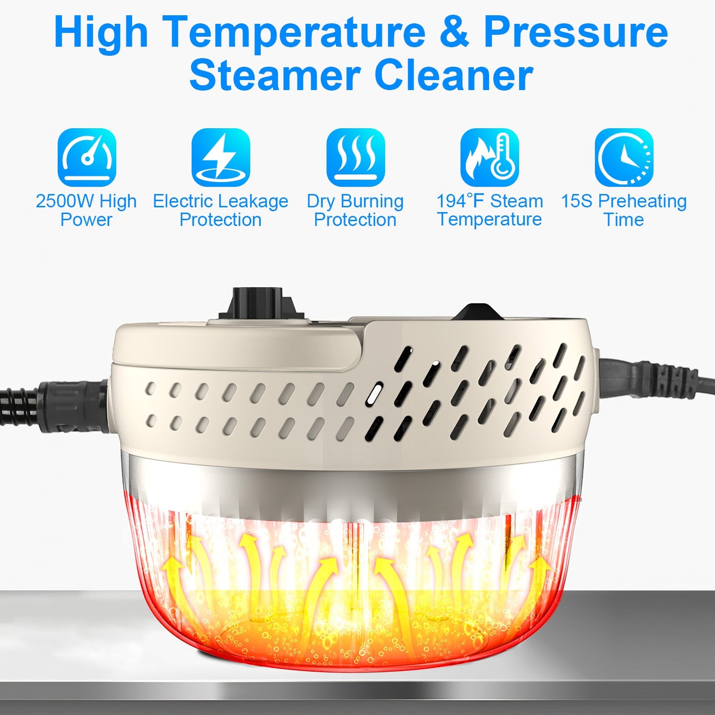 Handheld Steam Cleaner 2500W with 9 Accessories & 6 Levels