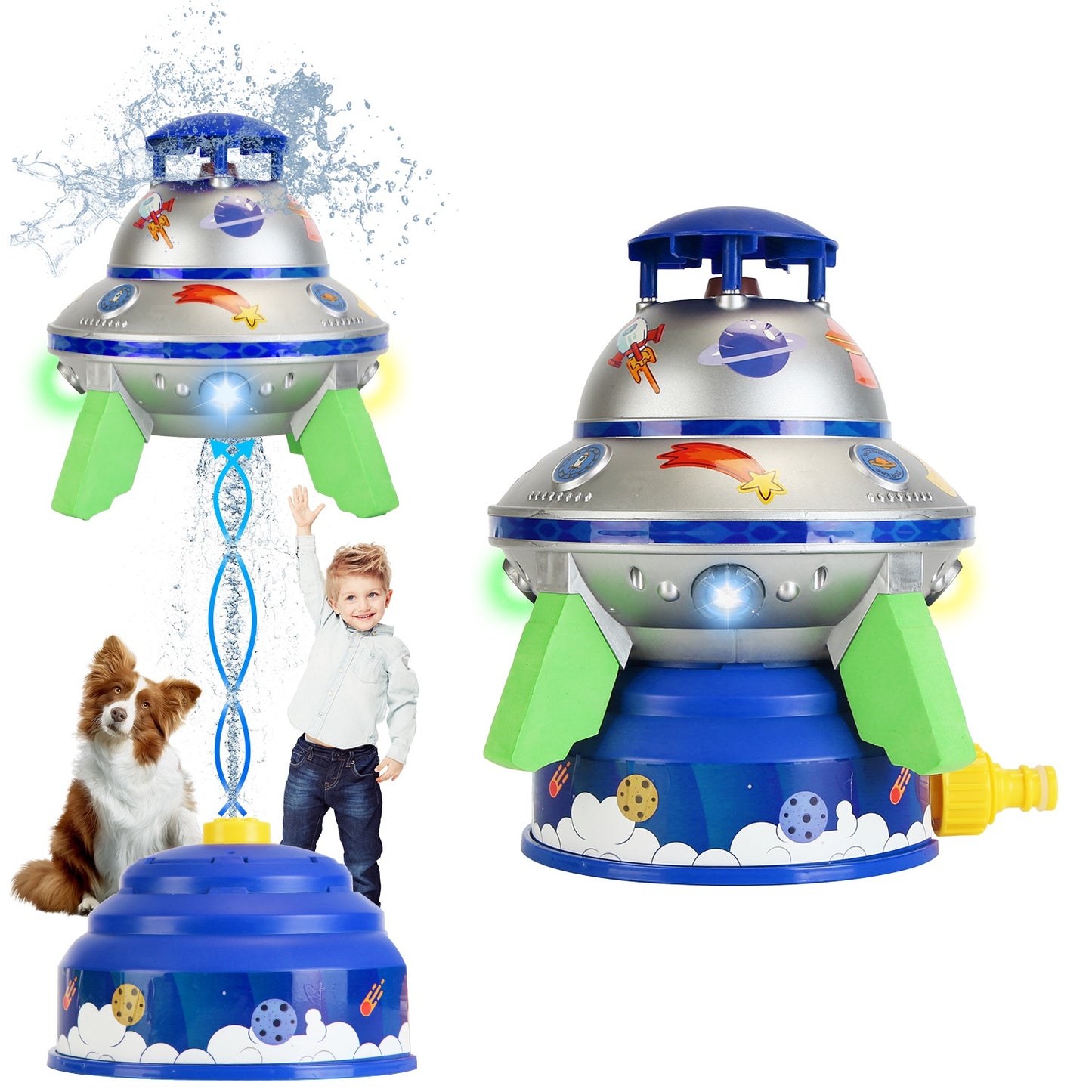 UFO Water Sprinkler Toy with LED Lights & 360° Rotation