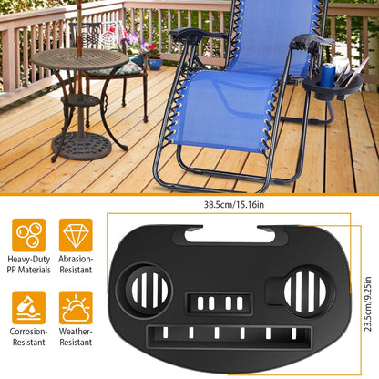 Zero Gravity Chair Cup Holder Clip On Side Tray w/Beverage Can Mobile Devices Slots
