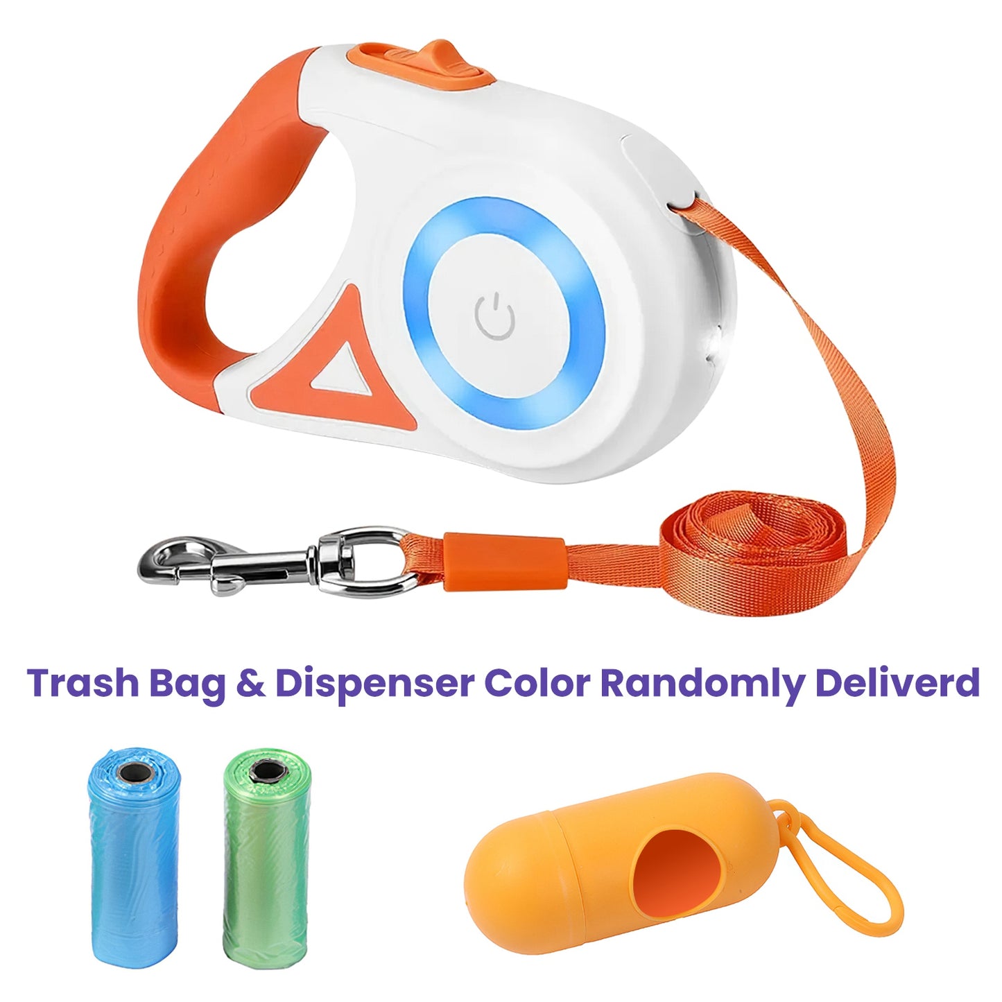 Retractable Dog Leash 16FT with LED Flashlight & Waste Bags
