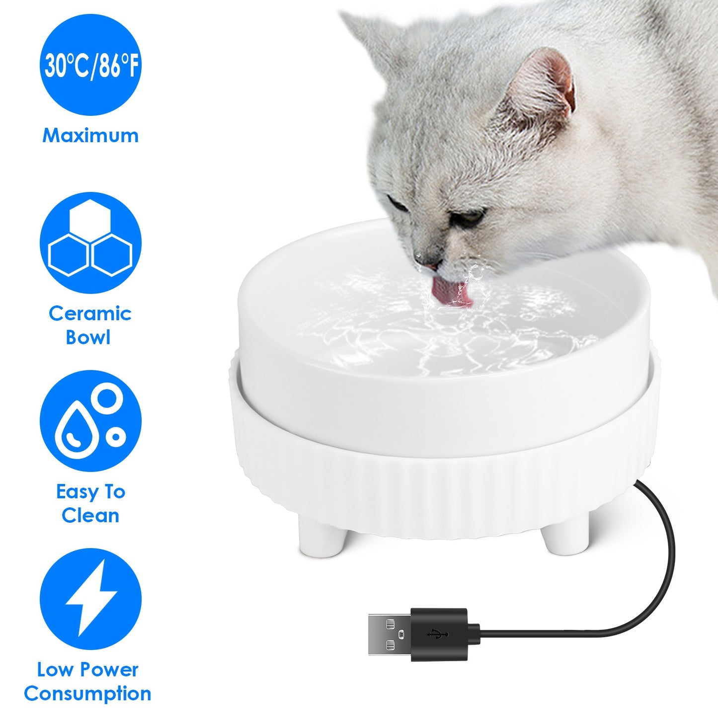 Heated Pet Water Bowl - USB Powered Ceramic Non-Freezing