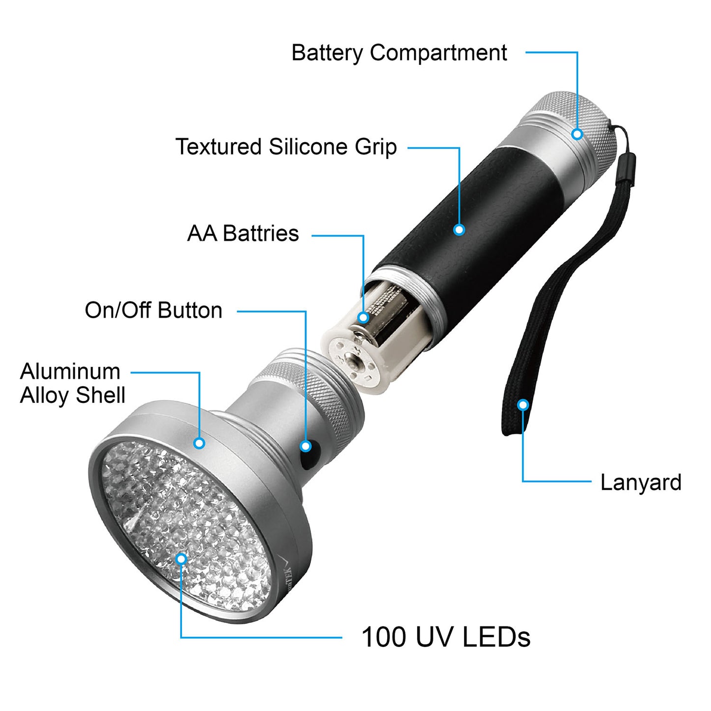 100-LED UV Blacklight Flashlight for Stain & Leak Detection