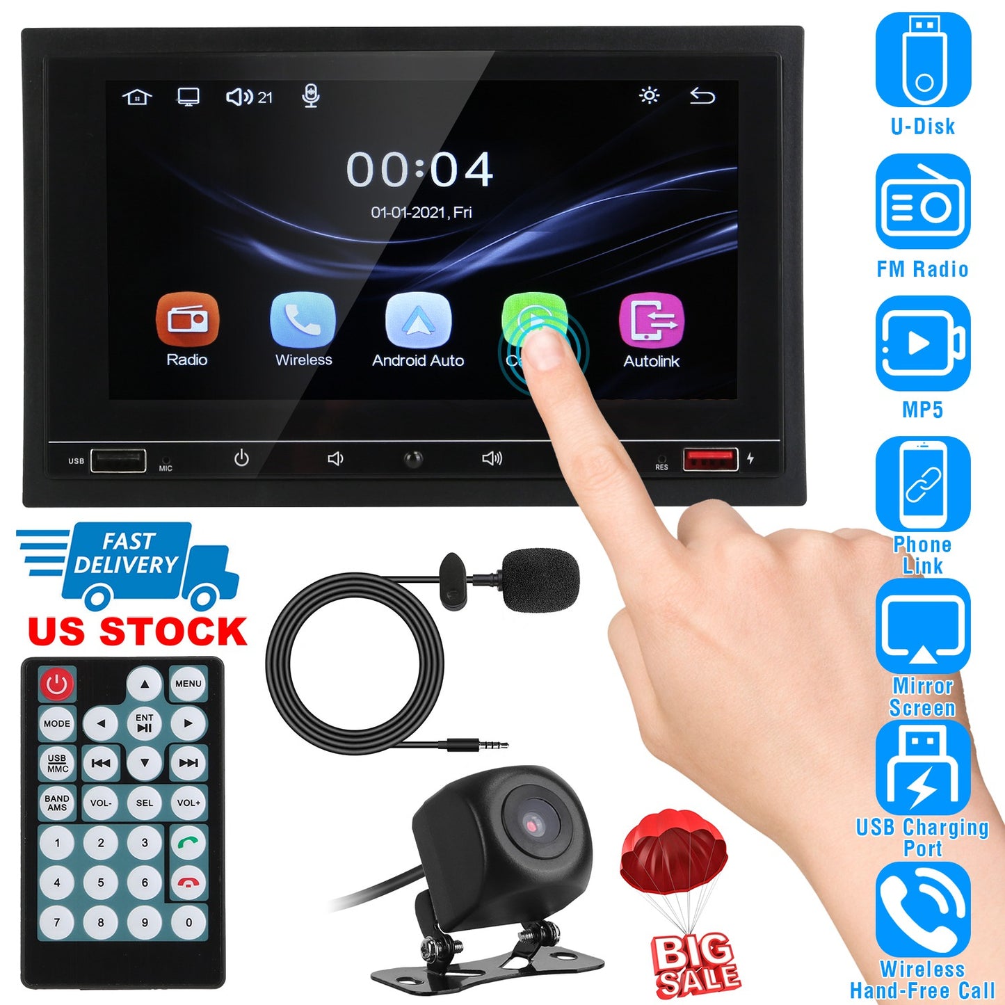 7 Inch Touchscreen Car MP5 Player with Bluetooth & Rear Camera