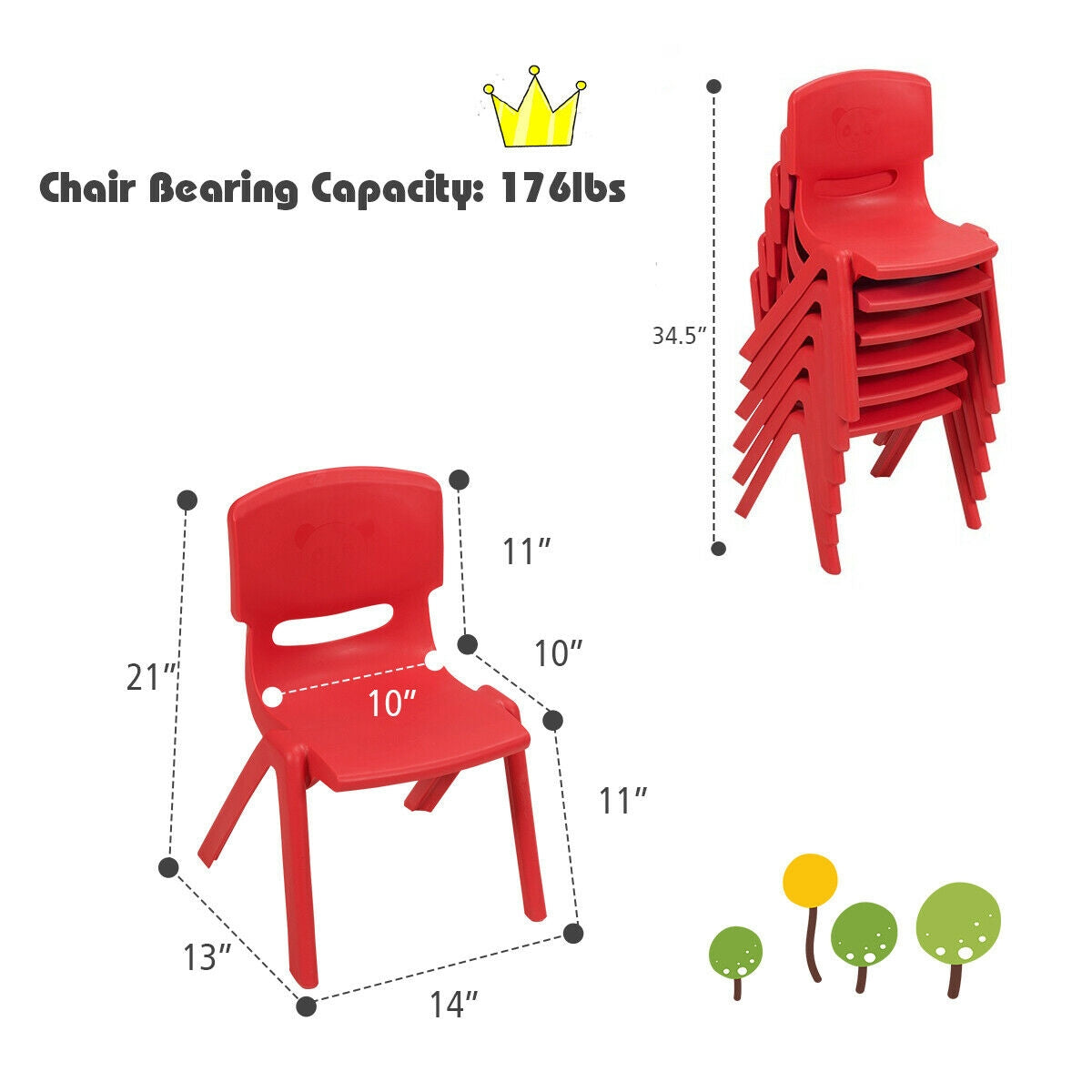 Kids Stackable Plastic Chairs 6-Pack - Red