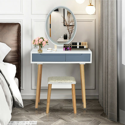 Vanity Makeup Table with Lighted Mirror and Stool Set