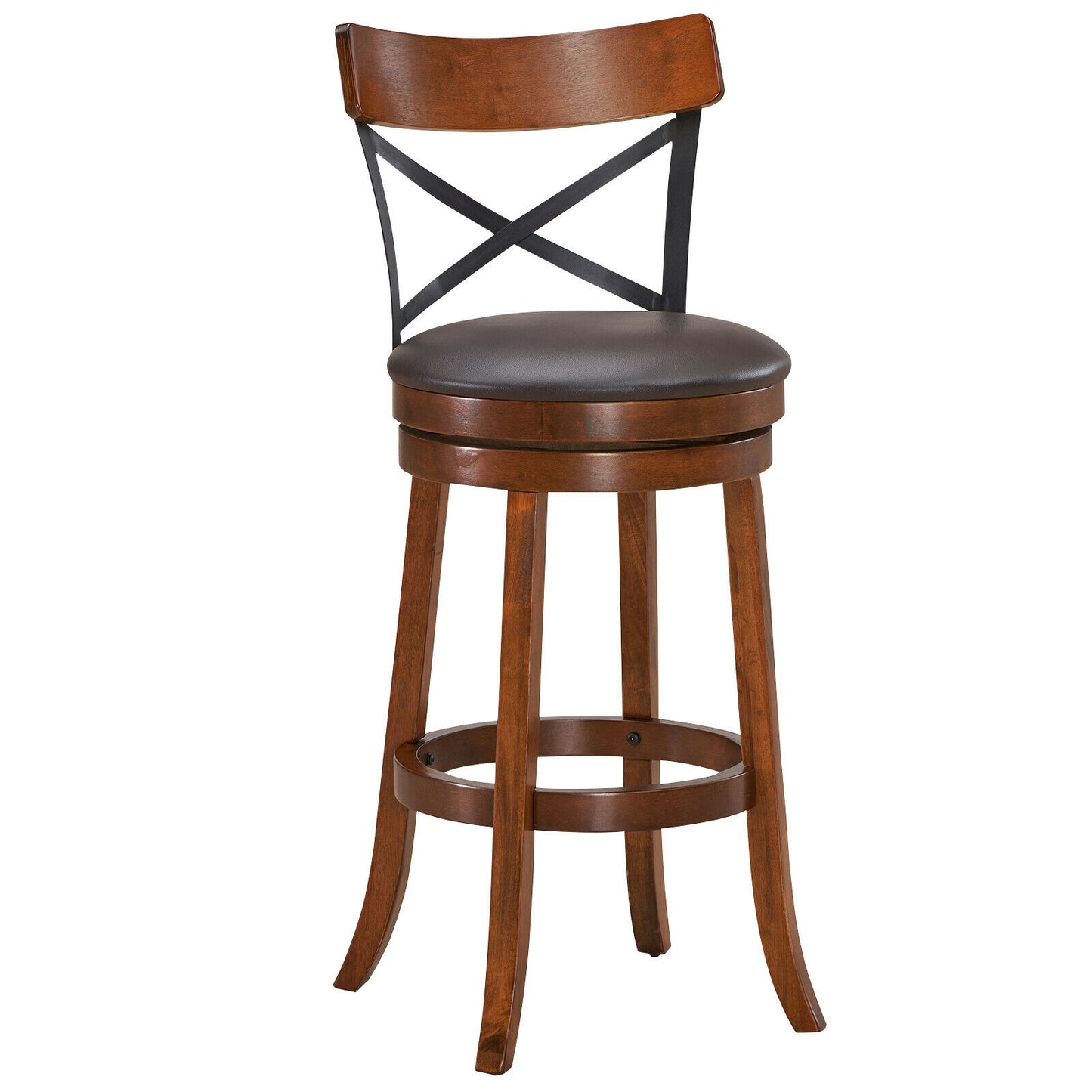 Swivel Bar Stools Set of 2 with Rubber Wood Legs - 360° Rotation