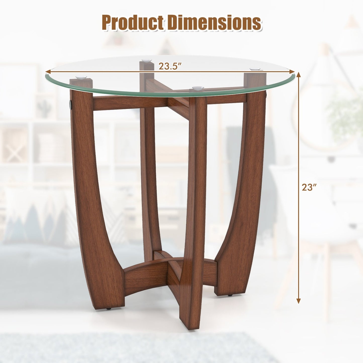 Round Glass End Table with X-Shaped Base - 23.5 Inch