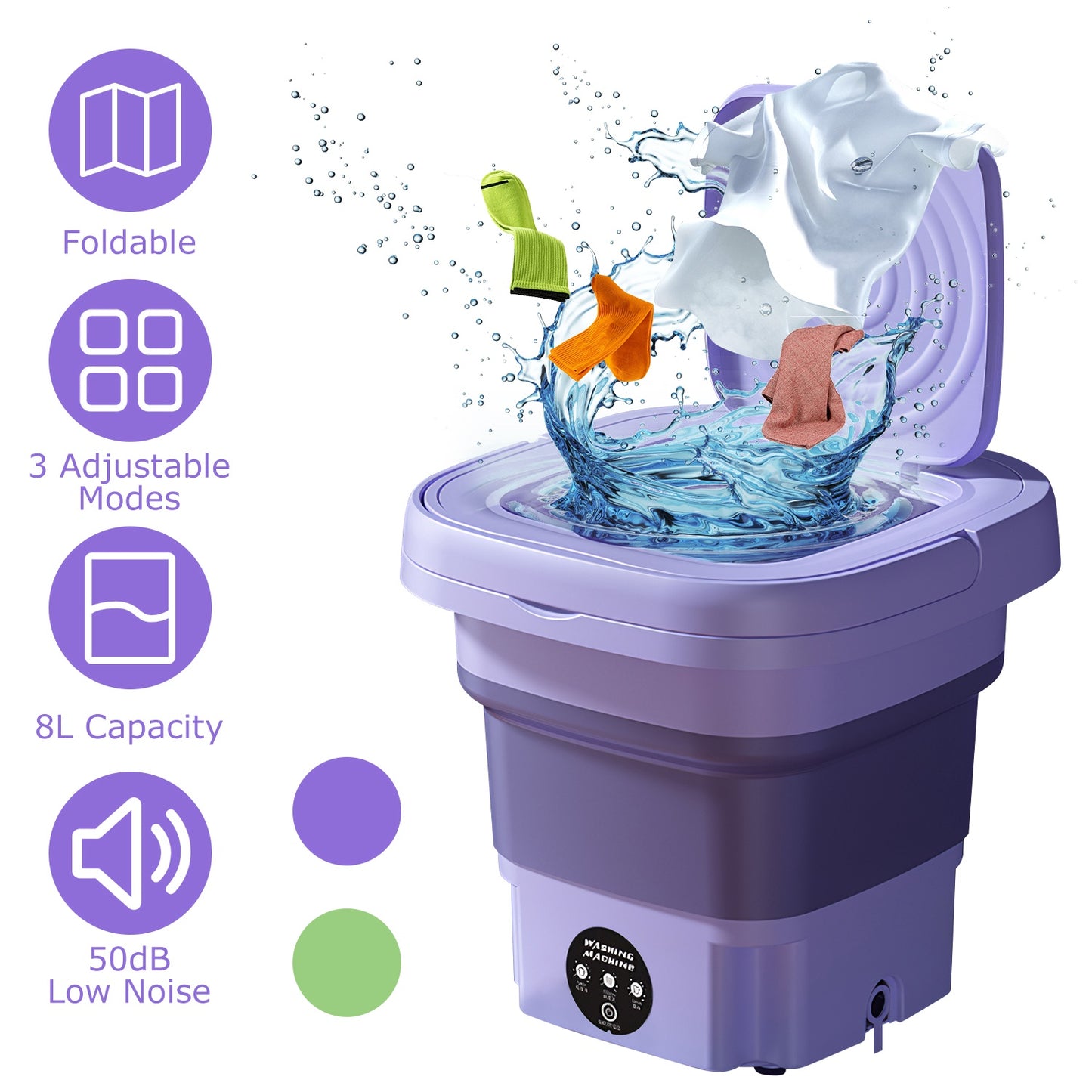 Portable Foldable Washing Machine 8L with 3 Wash Modes